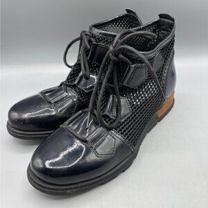 Sorel‎ Womens Boots 7 Major Lace Mesh Black Ankle Patent Leather